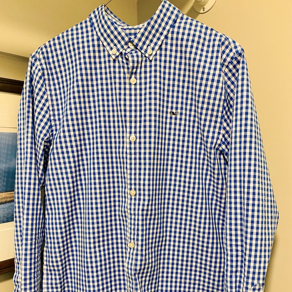 Vineyard Vines
Boys Arawak Gingham On-The-Go Performance Whale Shirt